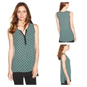 White House Black Market Geo Printed Tunic Blouse Black, Green, White XXSmall